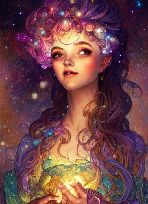 Image similar to Galaxy Goddess, ambient lighting, 4k, josephine wall, alphonse mucha, lois van baarle, ilya kuvshinov, rossdraws, artstation