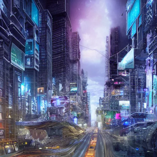 Prompt: thata giant artificial intelligence system designed to collect images of people around the world and enhance their creative processes by mining, selling, selling, and, bya beautiful 3 d matte painting about a futuristic, futuristic street, by gros