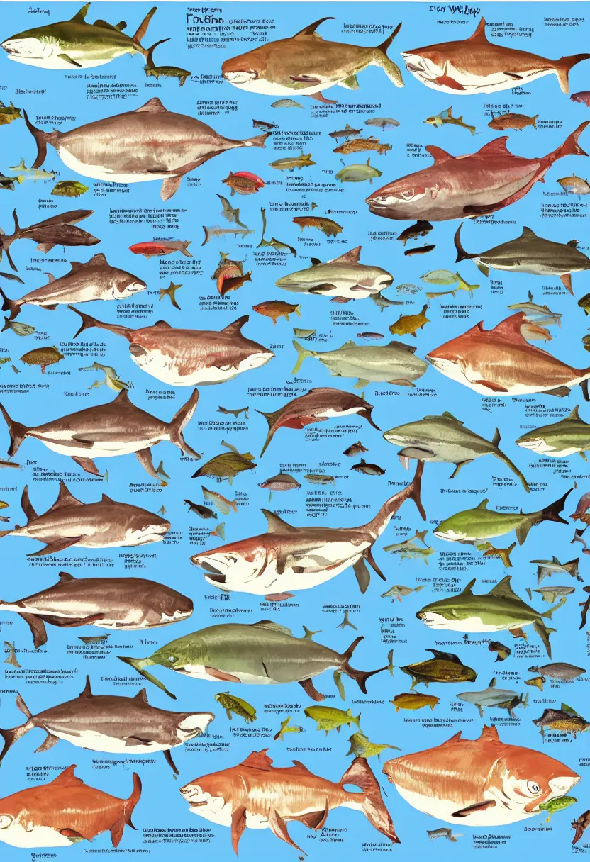Prompt: fish species wallchart high definition tuna cod whales poster educational