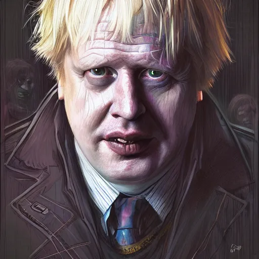 Image similar to portrait of Boris Johnson as a Stranger Things villain, sinister, intricate, headshot, highly detailed, digital painting, artstation, concept art, sharp focus, illustration, art by artgerm and greg rutkowski and alphonse mucha