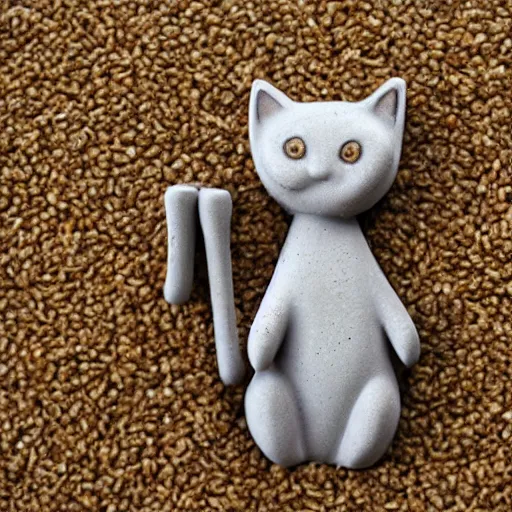 Image similar to gray clay figure cat with fishbone in wheat field