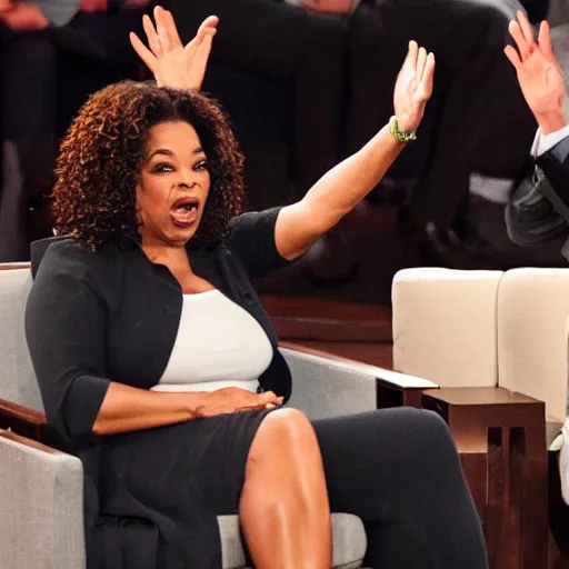 Image similar to Jordan Peterson screaming at Oprah who has hands in the air