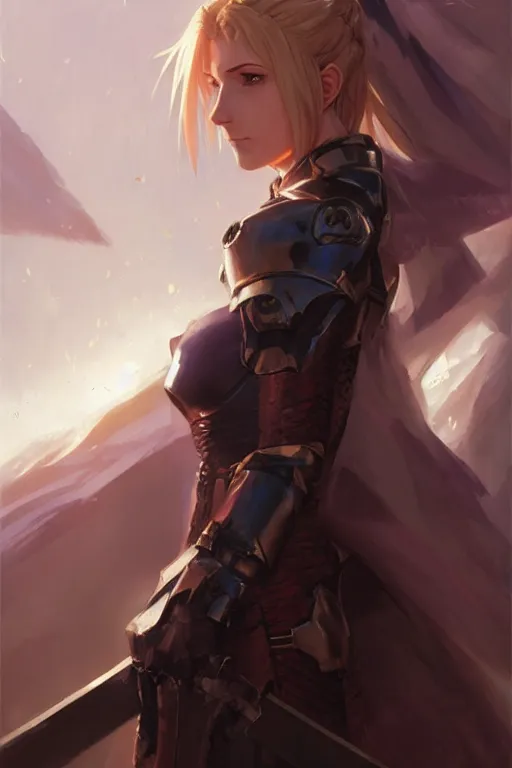 Prompt: epic pretty female saber fate stay night, portrait in armour by greg rutkowski and craig mullins