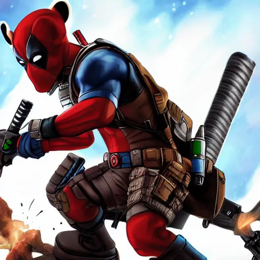 Image similar to rocket raccoon and deadpool together digital art 4 k detailed super realistic