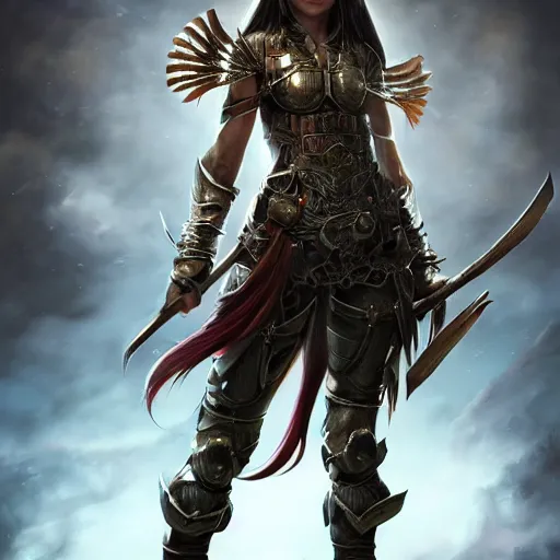 Prompt: a portrait of a full body beautiful asian girl, young with long hair, wearing monster hunter armor, hunting, horror scene, hyper - realistic, very detailed, intricate, very sexy pose, slight smile expression, unreal engine, by artgerm, wlop and ross thran, dramatic cinematic lighting rendered by octane, 8 k, detailed