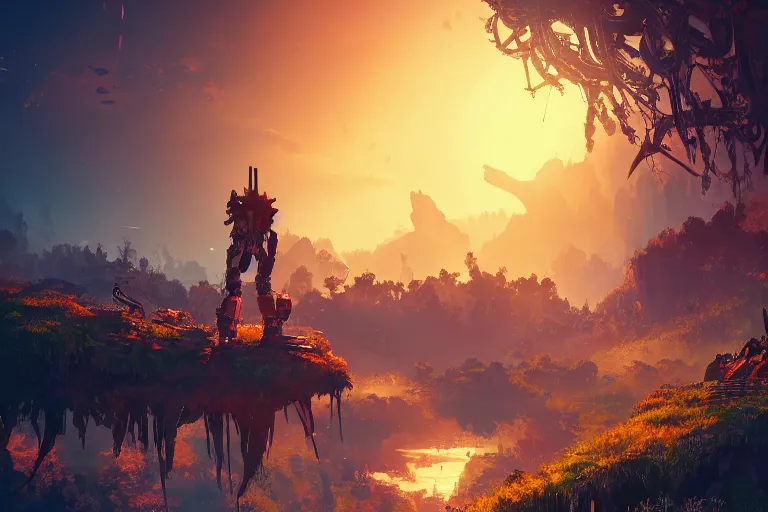 Image similar to watcher machine mecanical creature robot of horizon forbidden west horizon zero dawn radiating a glowing aura global illumination ray tracing hdr fanart arstation by ian pesty and alena aenami artworks in 4 k