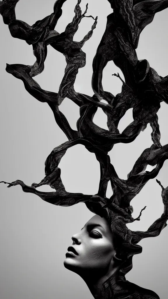 Image similar to tree by ingrid baars, octane render, 4 k, 8 k, sharp, very very stunning, twisted, vanishing, transparent, ethereal, mystical