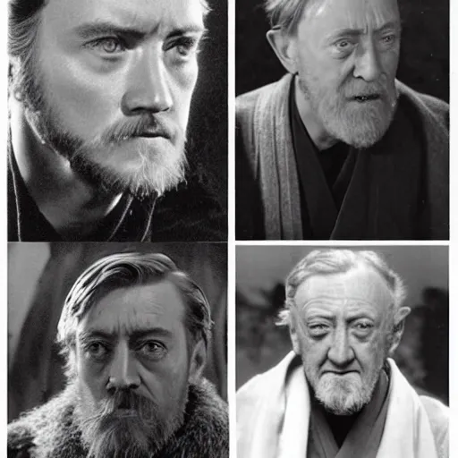 Image similar to a photo-story showing the young obi-wan's desire for plastic surgery to look more like alec guinness. we see obi-wan's regret in later life. there's too much detail and emotion here.