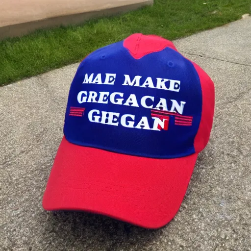 Image similar to doge wearing a make america great again cap