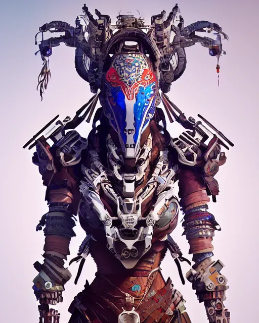 Image similar to portrait of a machine from horizon zero dawn, machine face, upper body, decorated with opera motifs, traditional chinese art, intricate, elegant, highly detailed, digital painting, artstation, concept art, smooth, sharp focus, illustration, art by artgerm and greg rutkowski and alphonse mucha, 8 k