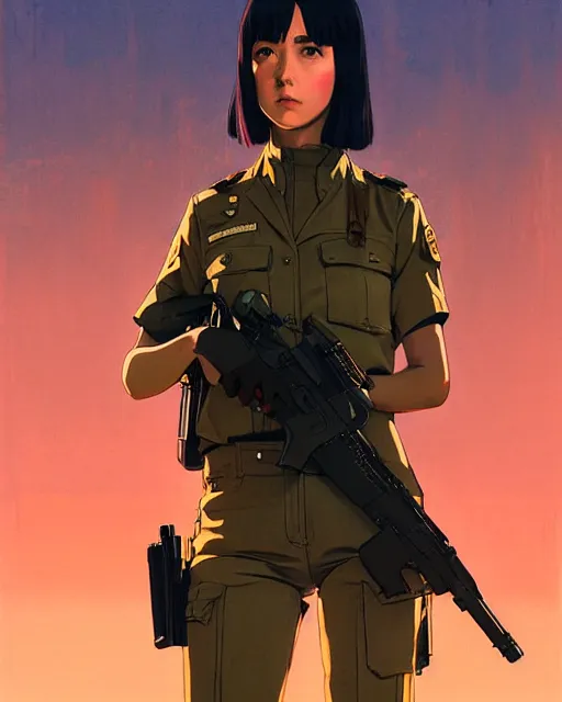 Prompt: girl wearing tactical uniform, holding gun | | audrey plaza, fine detail!! anime!! realistic shaded lighting!! dramatic!! poster by ilya kuvshinov katsuhiro otomo ghost - in - the - shell, magali villeneuve, artgerm, jeremy lipkin and michael garmash and rob rey