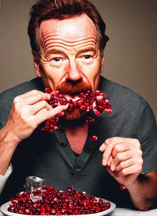 Image similar to portrait of bryan cranston at a cranberry eating contest, bulging cheeks eating cranberries, open mouth, hamster cheeks, studio light, bloom, detailed face, magazine, press, photo, steve mccurry, david lazar, canon, nikon, focus