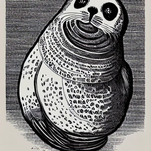 Prompt: ringed seal victorian scholar, black ink on paper, trending on artstation, beautiful, intricate, detailed