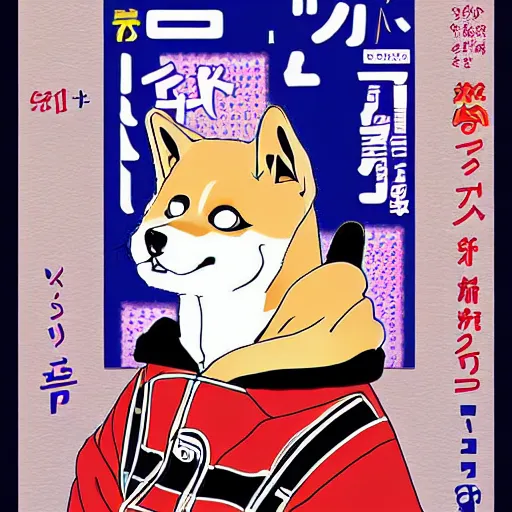 Image similar to shiba inu, 9 0 s anime style by akira kito, by naoya hatakeyama