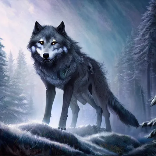 Prompt: fantasy timberwolf, high detail, fantasy art, concept art, 4 k, ultra detail, computer art