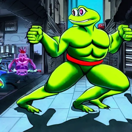 Image similar to a still of from the movie the sixth sense crossover with the game battletoads