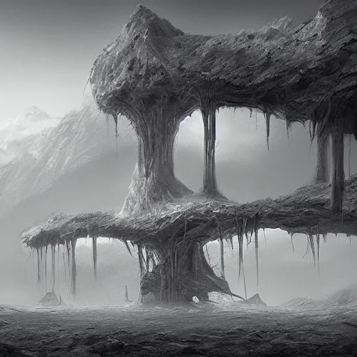 Image similar to michal karcz pencil sketch of an ugly landscape. , horror theme, detailed, elegant, intricate, 4k,