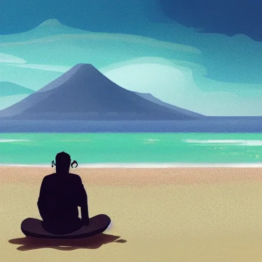 Image similar to A lone man at the beach watching the tsunami wave forming on the horizon, top post of /r/ConceptArt subreddit