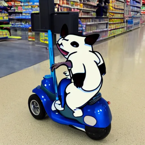 Prompt: Snorlax using a mobility scooter at Walmart