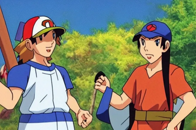 Image similar to “ a still of jesus as ash ketchum ’ s pokemon in the pokemon animated series ”