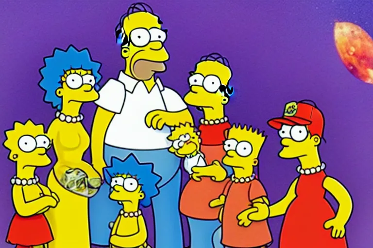 Prompt: a family photo of the simpsons in mars, funny