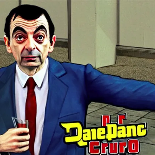 Image similar to mr bean as a drug dealer, gta 5 cover art