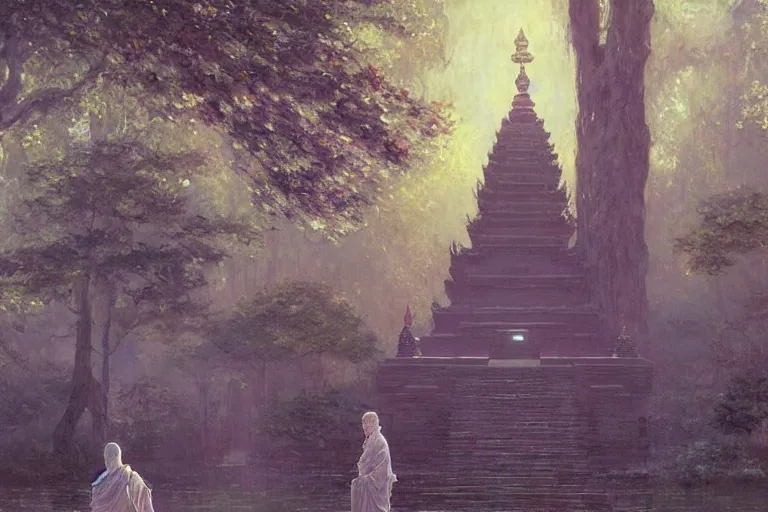 Image similar to temple. buddhism, impressionnisme, painting by greg rutkowski, artgerm, claude monet