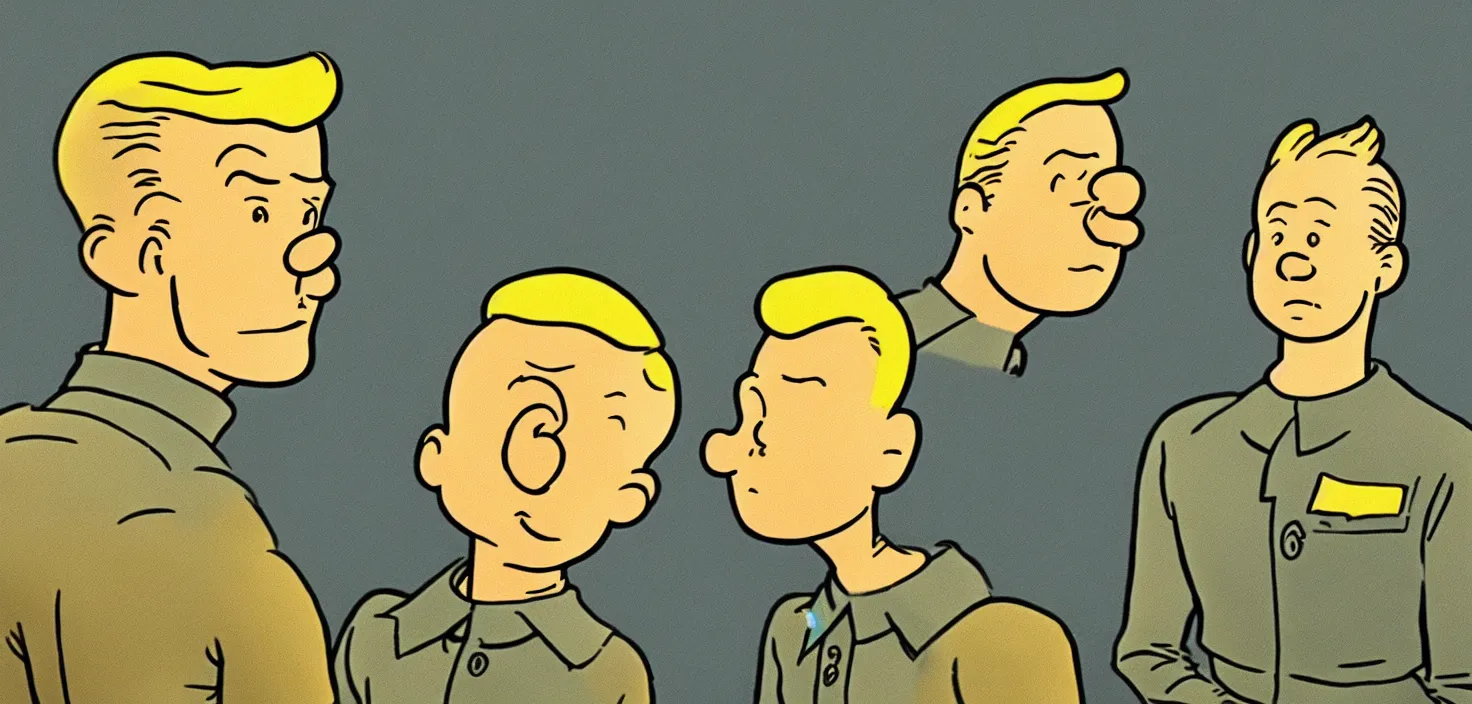 Image similar to Tintin portrait, high detail, warm lighting, volumetric, a draw by Herge