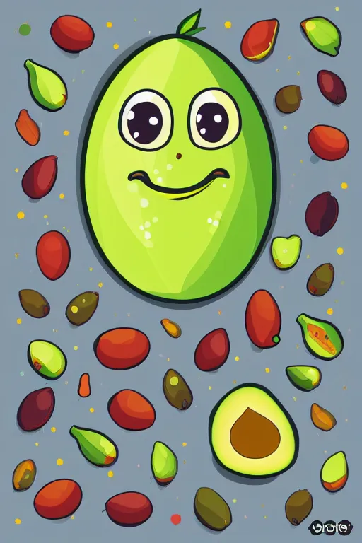 Image similar to Baby avocado, sticker, anthropomorphic, colorful, fantasy, artstation, illustration, highly detailed, simple, smooth and clean vector curves, no jagged lines, vector art, smooth