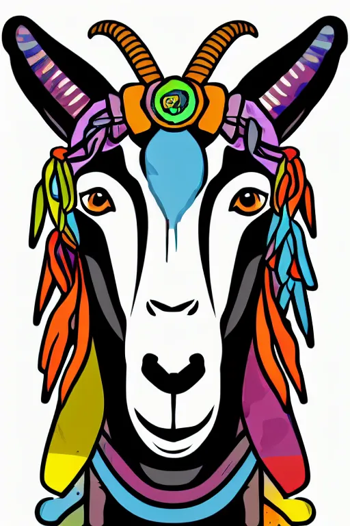 Image similar to A portrait of a goat wearing a bandana, sticker, colorful, illustration, highly detailed, smooth and clean vector curves, no jagged lines, vector art, smooth