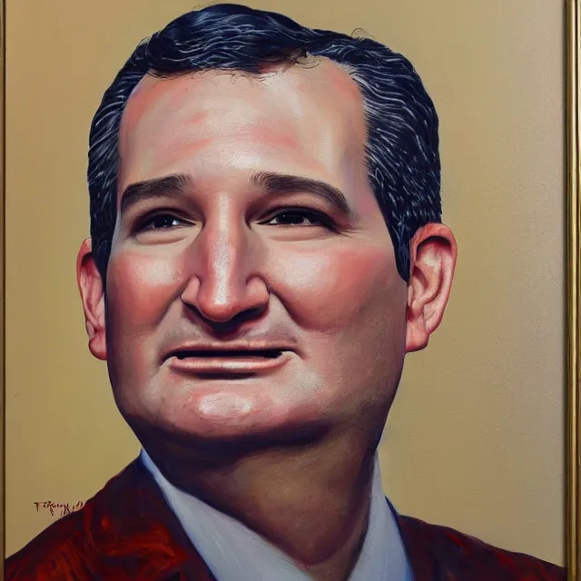 Image similar to an oil on canvas portrait painting of ted cruz, surrealism, surrealist, cosmic horror, high detail