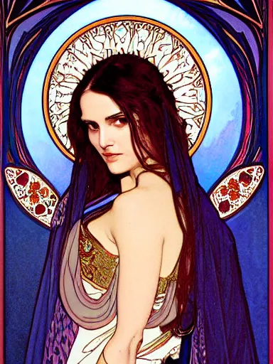 Image similar to a beautiful painting of natalie portman by Alphonse Mucha and by yoshitaka Amano and by Mark Brooks and by john william waterhouse, Art Nouveau, Neo-Gothic, gothic, award winning painting, hyperdetailed, detailed