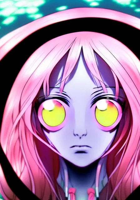 Image similar to eyes, portrait of a beautiful slime woman by aramaki shinji, tsurumaki kazuya, smug, 8 k, hd, saturated, flcl, hyperreality, masterpiece, symmetry