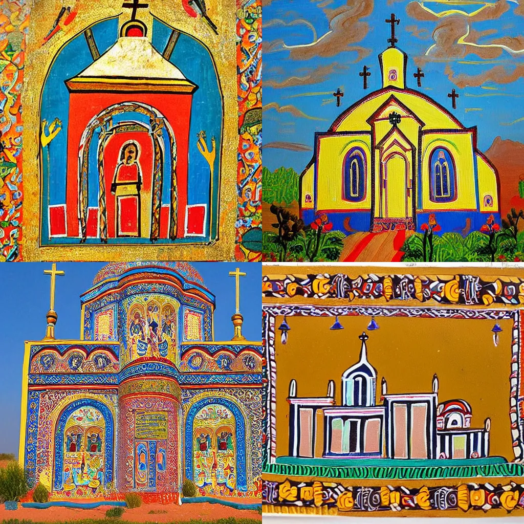 Prompt: church painted in khokhloma style