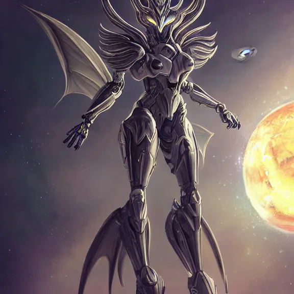 Image similar to giant stunning goddess shot, galactic sized beautiful hot anthropomorphic robot mecha female dragon, floating in space, larger than the planet, holding the earth in her hands, looming over earth, detailed sleek silver armor, sharp claws, epic proportions, epic scale, highly detailed digital art, sci fi, furry art, macro art, dragon art, goddess art, warframe fanart, destiny fanart, anthro, furry, giantess, macro, furaffinity, deviantart, 8k 3D realism