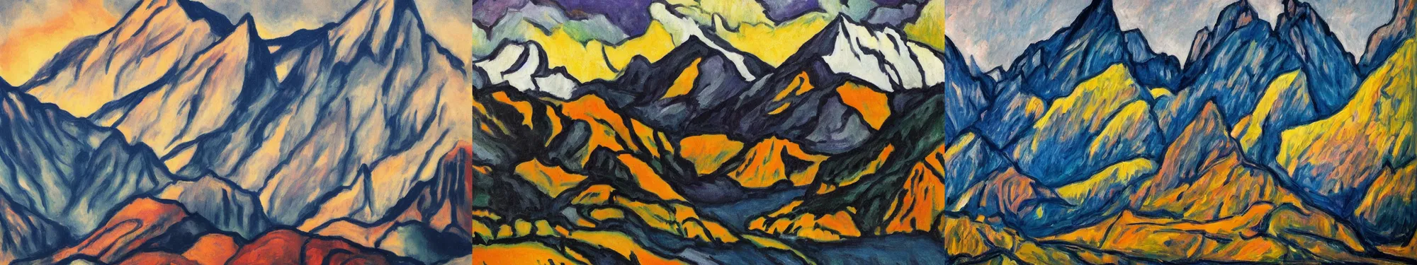 Prompt: lakeside mountains, german expressionism