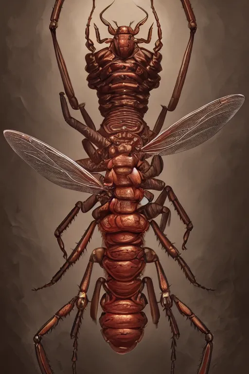 Image similar to insect with human anatomy, highly detailed, d & d, fantasy, highly detailed, digital painting, trending on artstation, concept art, sharp focus, illustration, global illumination, shaded, art by artgerm and greg rutkowski and fuji choko and viktoria gavrilenko and hoang lap