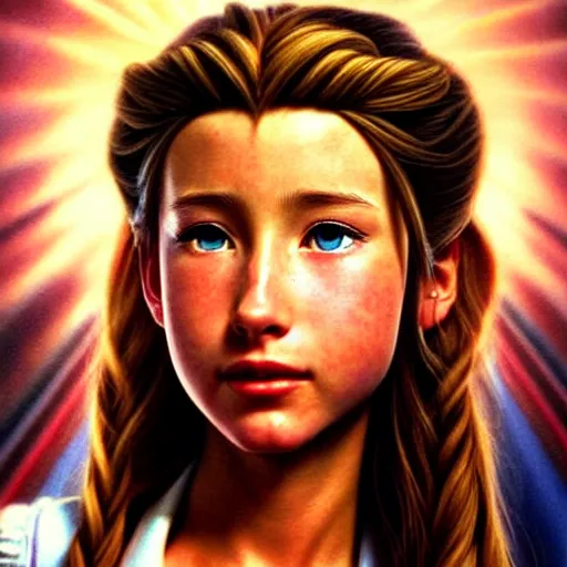 Prompt: a photorealistic detailed cinematic upclose image portrait of aerith gainsborough. powerful, triumph, glory, astonishing, by pinterest, david a. hardy, kinkade, lisa frank, wpa, public works mural, socialist