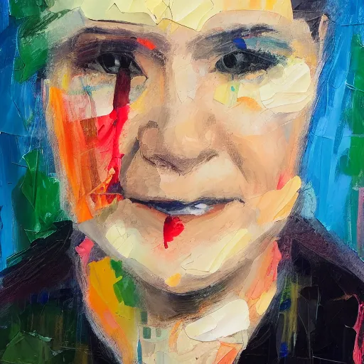 Prompt: experimental palette knife oil painting a police psychologist named dr. tracy wong