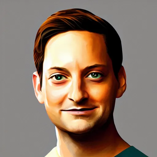 Image similar to portrait of tobey maguire, highly detailed, centered, solid color background, digital painting