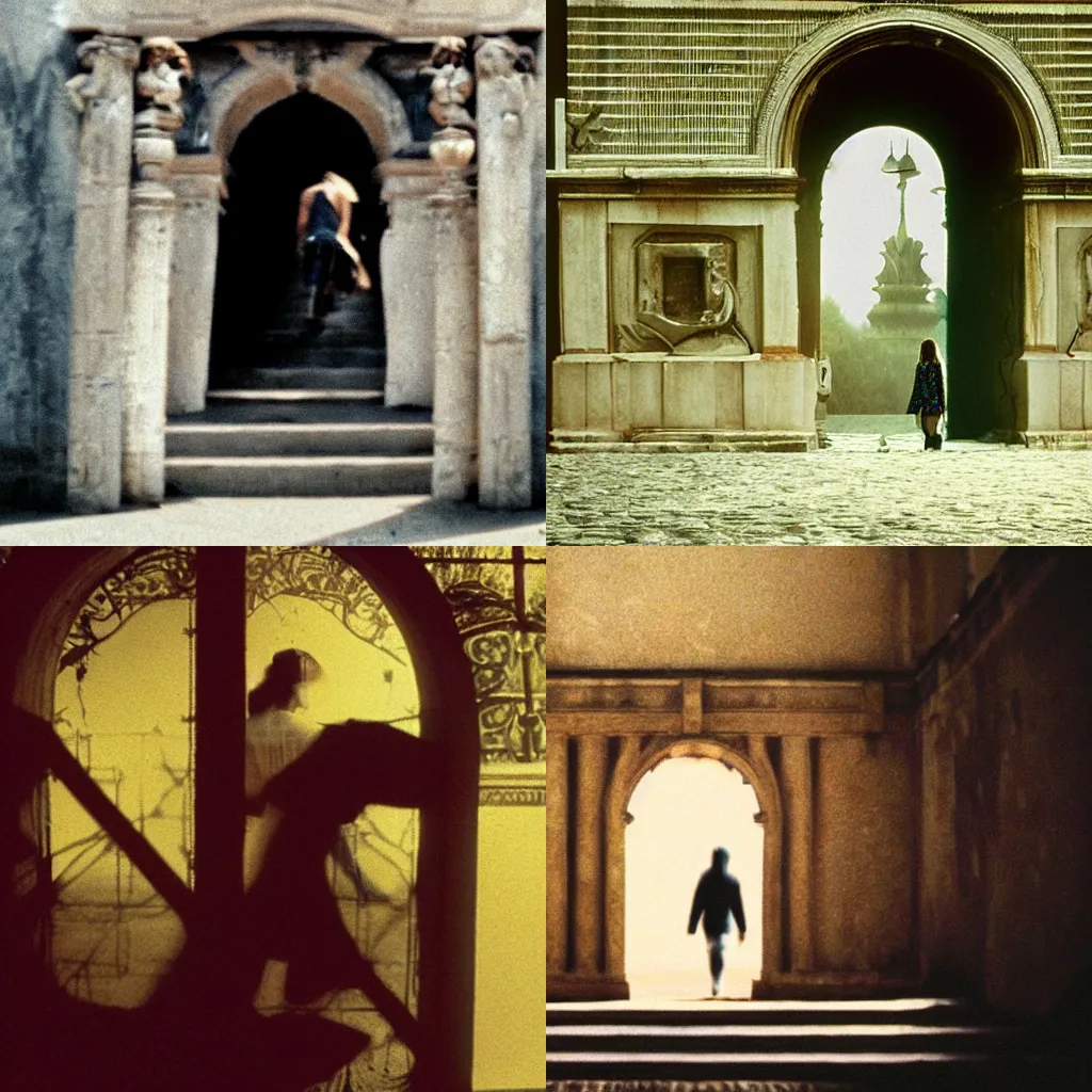 Prompt: a person passing through the gateway between dreams. movie still