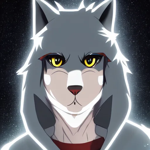 Image similar to key anime visual portrait of a handsome male anthro wolf furry fursona with beautiful eyes, wearing a hoodie, official modern animation