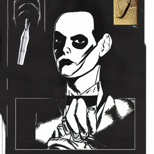 Prompt: a high quality product photo ad of klaus nomi with a technical reed rollerball pen exacto knife by junji ito, uni - ball ethereal eel