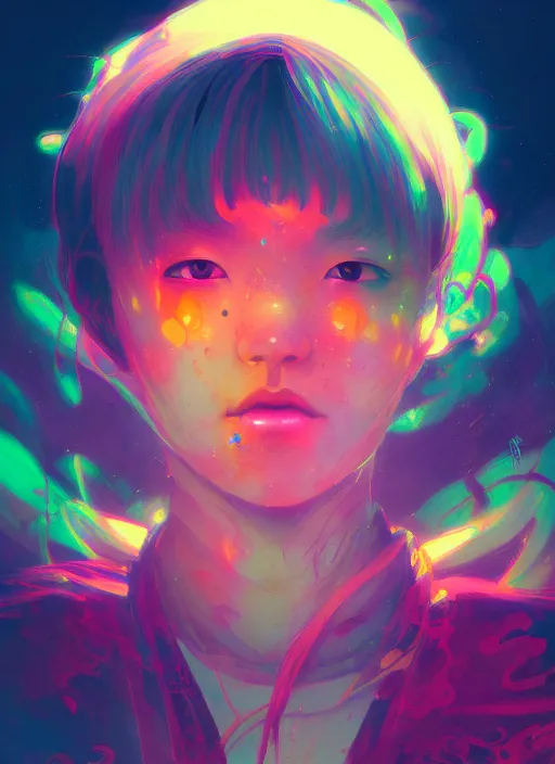 Prompt: A psychedelic portrait of chihiro, vibrant color scheme, highly detailed, in the style of romanticism, cinematic, artstation, Greg rutkowski