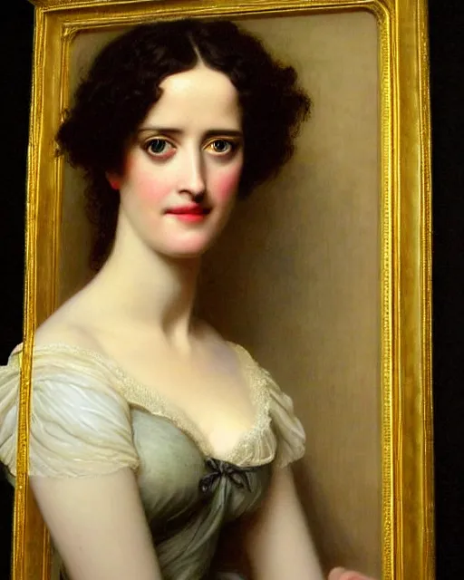 Prompt: eva green portrait en buste of eva green vesper lynd vannessa ives by Hughes Merle, by Pierre Auguste Cot, perfectly detailed eyes, realistic fabric, abundant detail