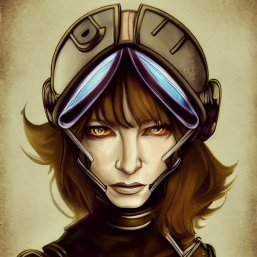 Image similar to cyborg cate blanchett, anime,drawing ,steampunk