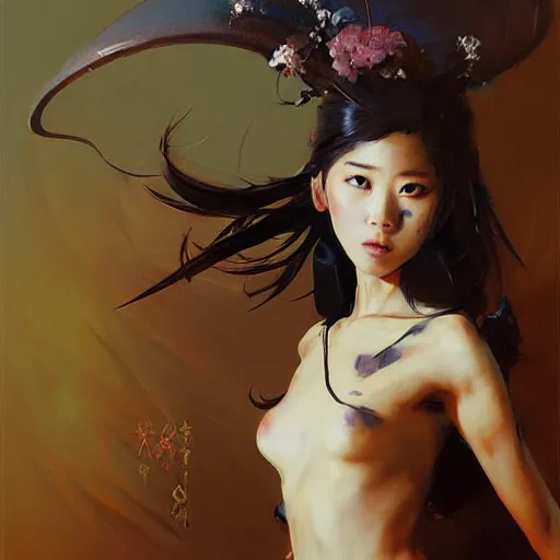 Image similar to a painting of Japanese schoolgirl by Greg Rutkowski, Peter Mohrbacher, Craig Mullins, Karol Bak, Michael Garmash.