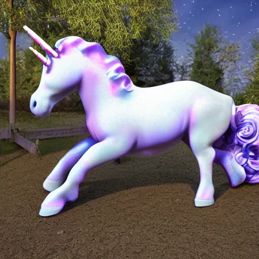 Image similar to a unicorn caught in a bear trap, photography, 8 k, highly detailed, ultra realistic, path traced
