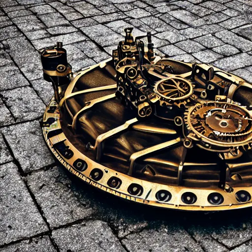 Prompt: steampunk clockwork flying hovercraft Canon DSLR 35mm 8k product photo