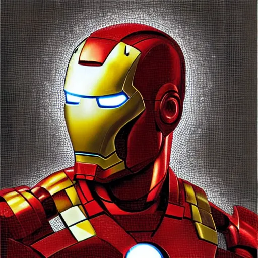 Image similar to mosaic portrait of iron man by Andreas Rocha, 4k, intricate details, dichotomy